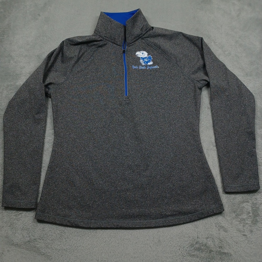 Kansas Jayhawks Sweater Womens Medium Gray 1/4 Zip Pullover Lightweight